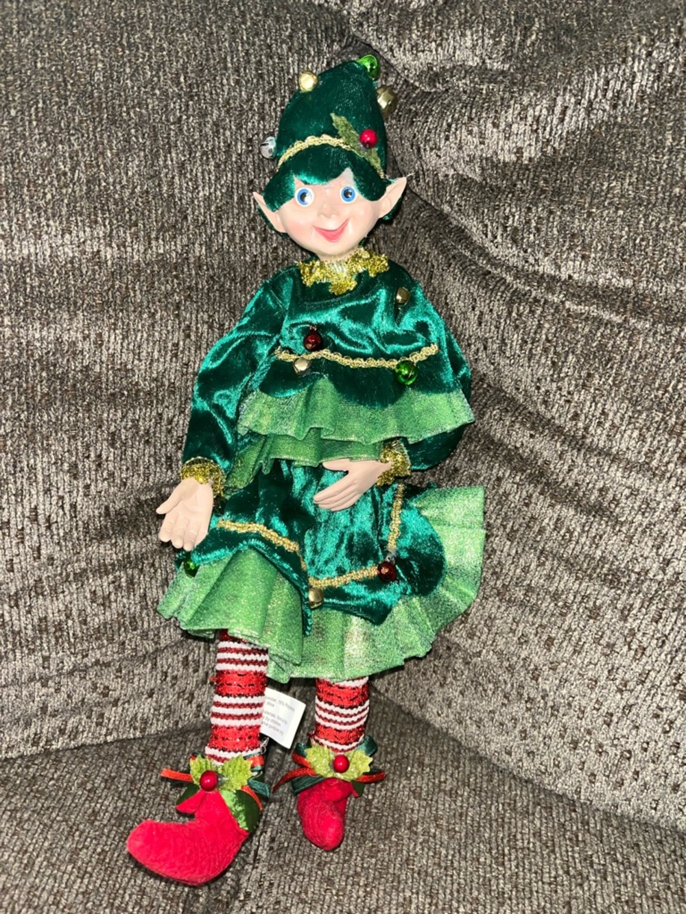 Green Holiday Elf Decorative Figurine with Red Accents